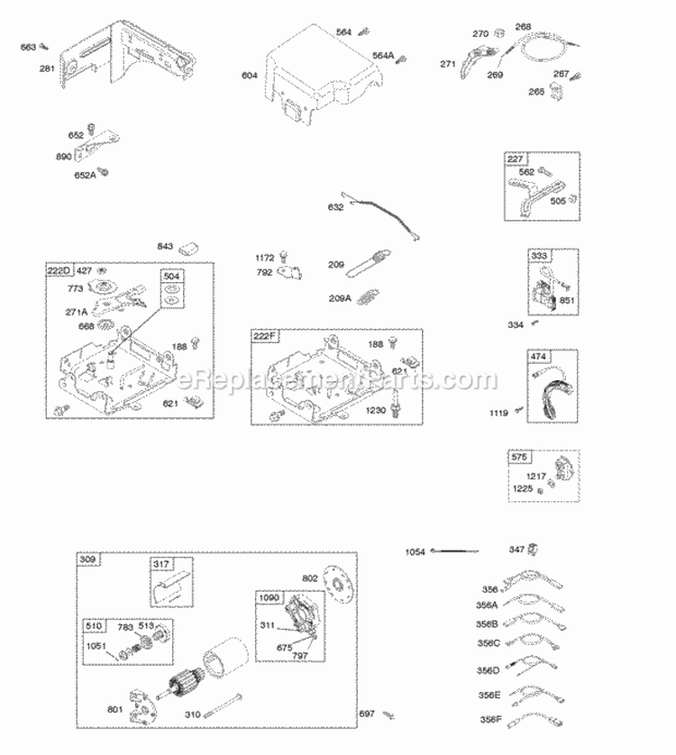 Electric Starter Governor Springs Ignition Diagram and Parts List for 126302-0321-B8  Briggs and Stratton Engine
